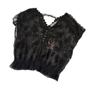 Pretty Angel Black Sheer Embroidered Appliqué Blouse Women’s Size Large NWT